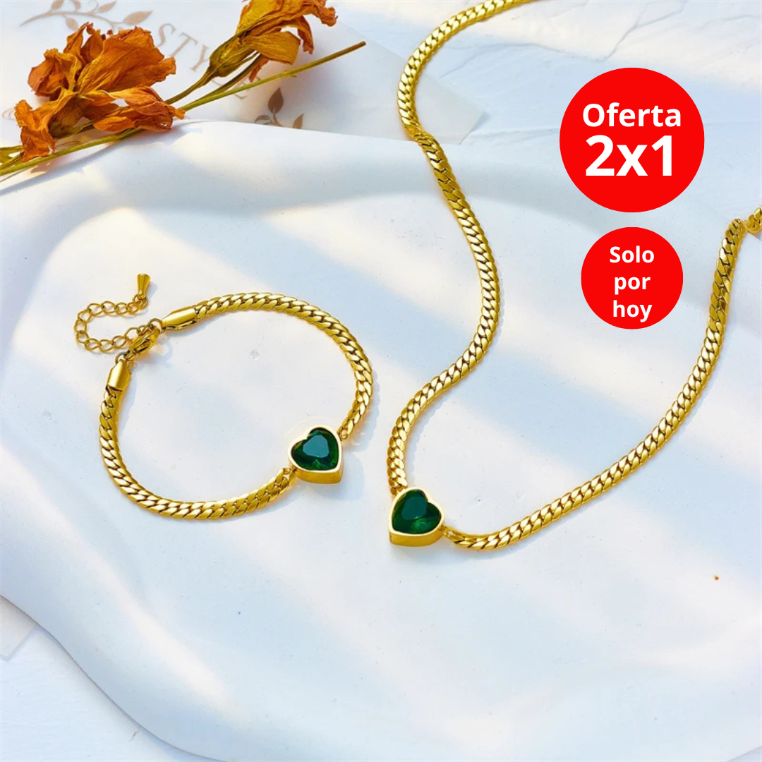 COLLAR Y PULSERA DE ACERO INOXIDABLE BAÑADO EN ORO 18K