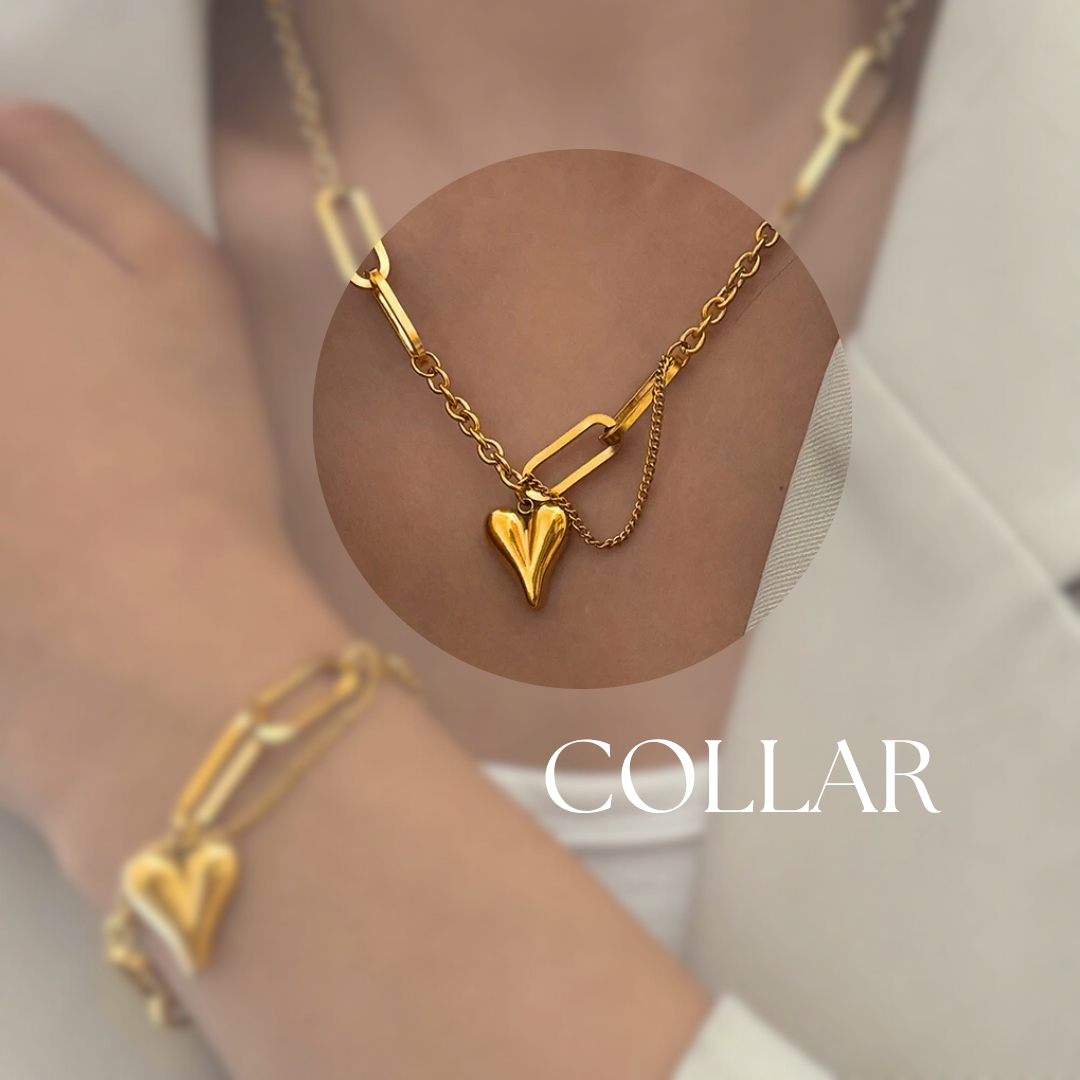 COLLAR Y PULSERA BAÑADO EN ORO 18K- Corazón retro
