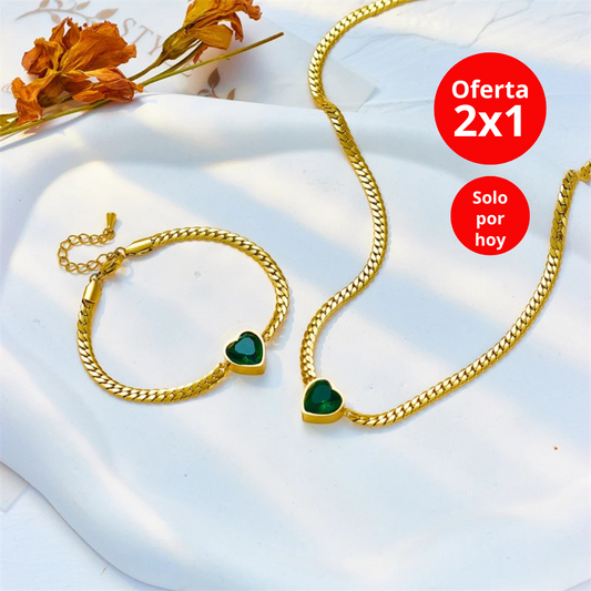 COLLAR Y PULSERA DE ACERO INOXIDABLE BAÑADO EN ORO 18K