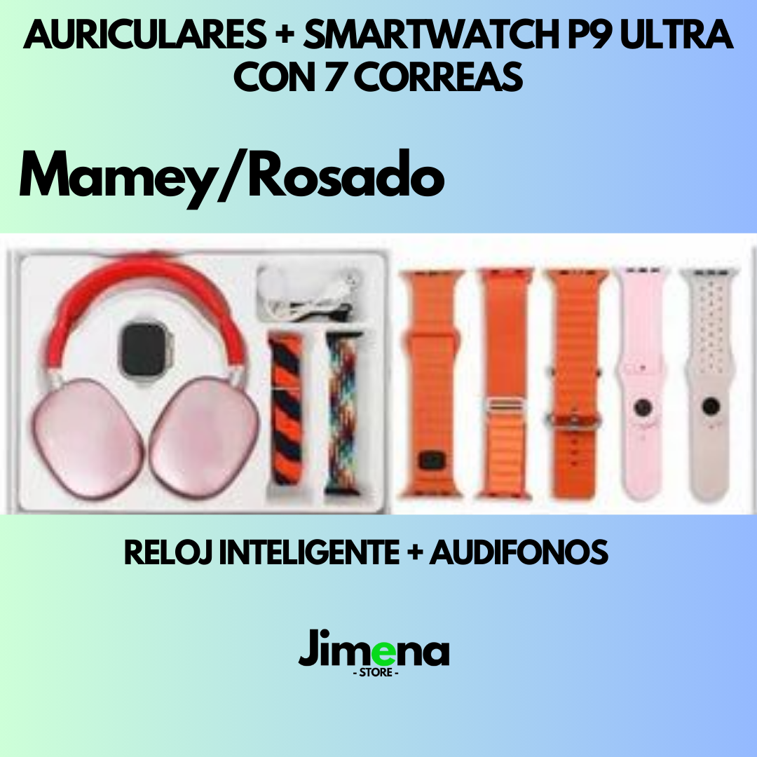 SMARTWATCH + AURICULARES + 7 CORREAS P9 ULTRA 2