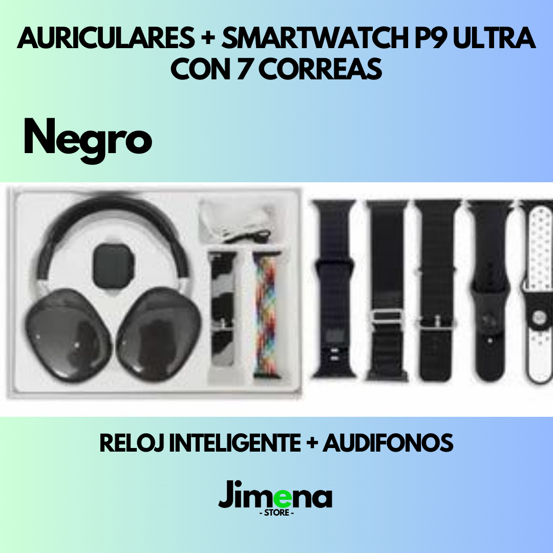 SMARTWATCH + AURICULARES + 7 CORREAS P9 ULTRA 2